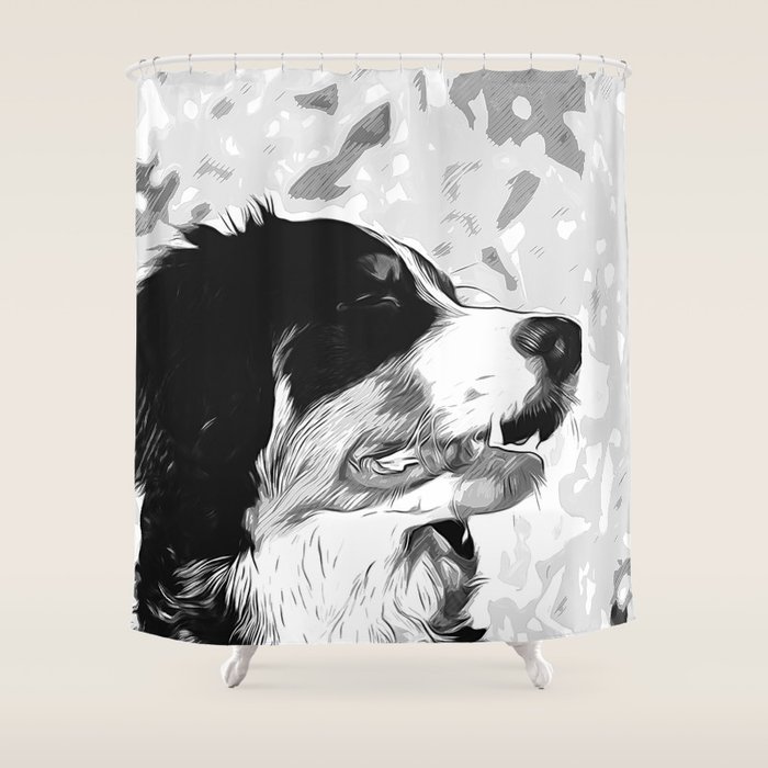 Bernese Mountain Dog Vector Art Black White Shower Curtain By Gxp