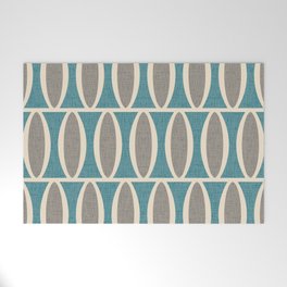 Retro Mid Century Modern Geometric Oval Pattern 232 Blue Gray and Beige Welcome Mat