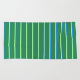 [ Thumbnail: Light Green, Blue & Sea Green Colored Lines Pattern Beach Towel ]