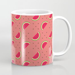 Cut red colour watermelon with seeds and pink background repeat pattern Coffee Mug