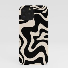 Retro Liquid Swirl Abstract in Black and Almond Cream  iPhone Case