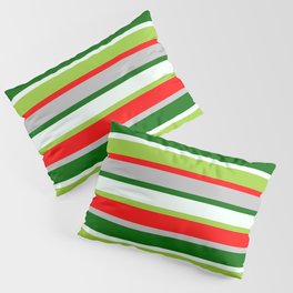 [ Thumbnail: Eye-catching Green, Red, Grey, Dark Green, and Mint Cream Colored Lined Pattern Pillow Sham ]