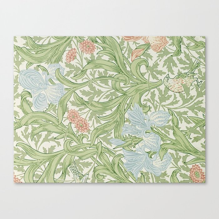 William Morris Green And Blue Iris Pattern Canvas Print