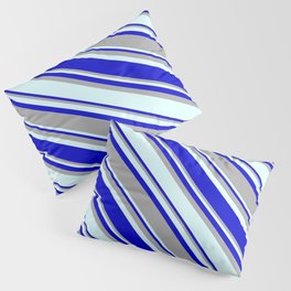 [ Thumbnail: Blue, Dark Grey & Light Cyan Colored Pattern of Stripes Pillow Sham ]