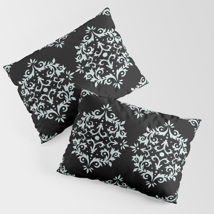 Black and Pastel Blue Simple Damask Scroll Pattern - Coloro 2022 Popular Color Pure Water 088-88-09 Pillow Sham