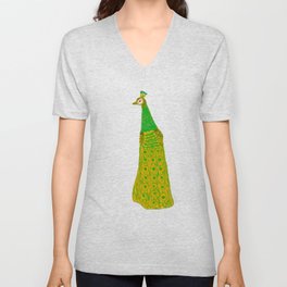 Peacock and Flower - Green and Emerald V Neck T Shirt