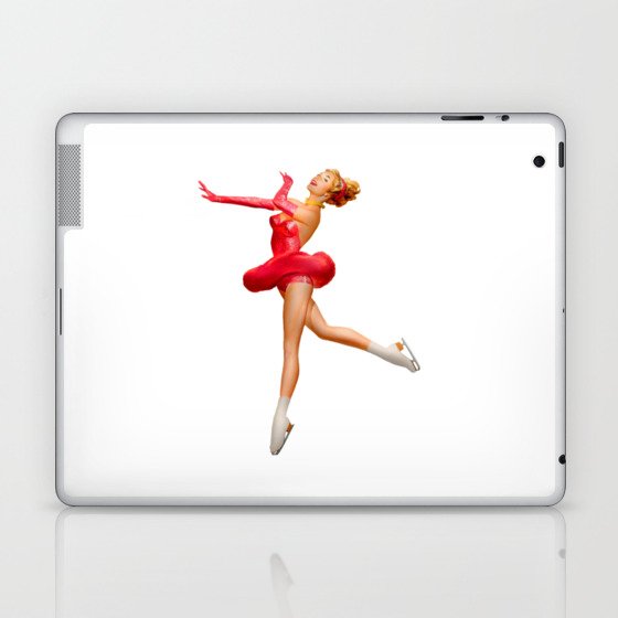 Dancer Pin Up With Red Skirt in Ice Skates Laptop & iPad Skin