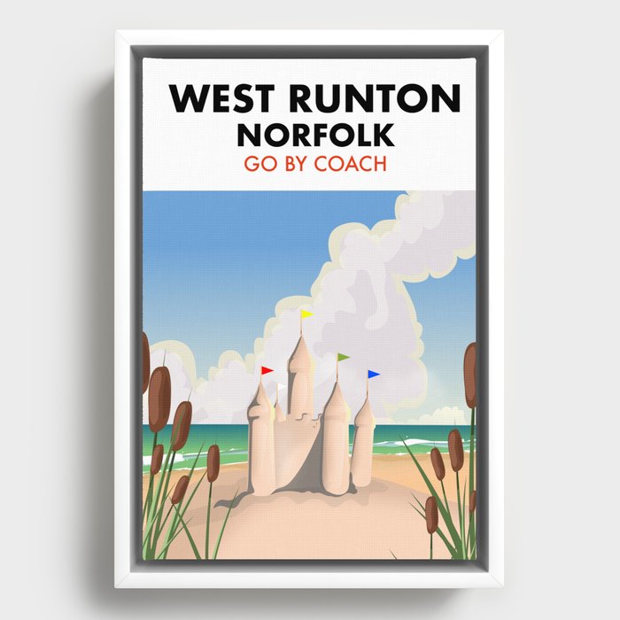 West Runton Norfolk beach travel poster. Framed Canvas