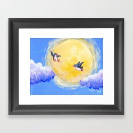 penguins fly to the moon Framed Art Print