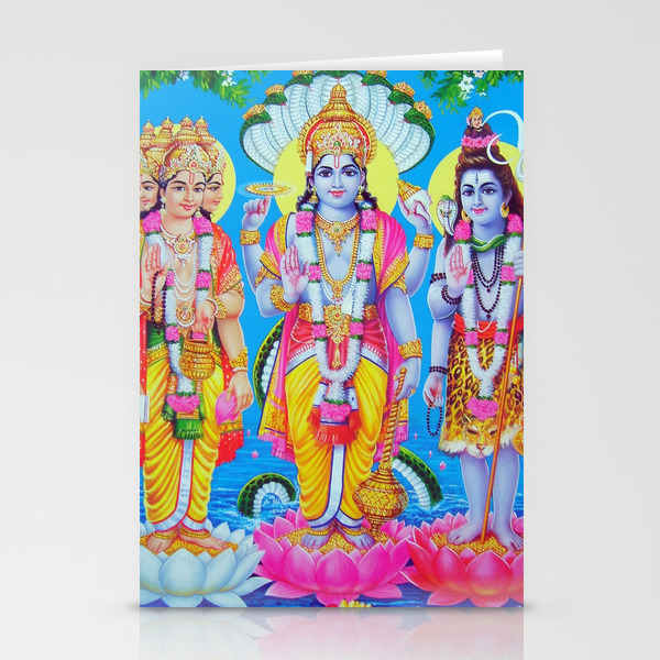 Indian Lord Brahma Vishnu & Mahesh Wall Hanging Tie Dye Yoga Poster Brush Paint