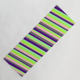 [ Thumbnail: Light Green, Pink, Dim Grey, Indigo & Green Colored Pattern of Stripes Yoga Mat ]