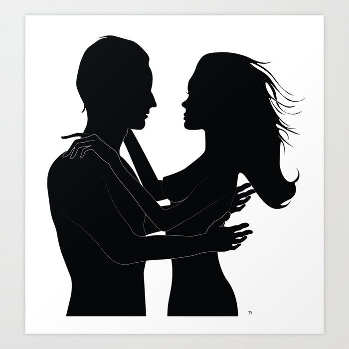 The Love Silhouettes Of Man And Woman In Black Color Art Print By
