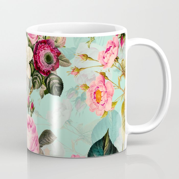 Vintage & Shabby Chic - Summer Teal Roses Flower Garden Coffee Mug