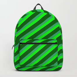 [ Thumbnail: Sea Green, Lime & Dark Green Colored Stripes/Lines Pattern Backpack ]