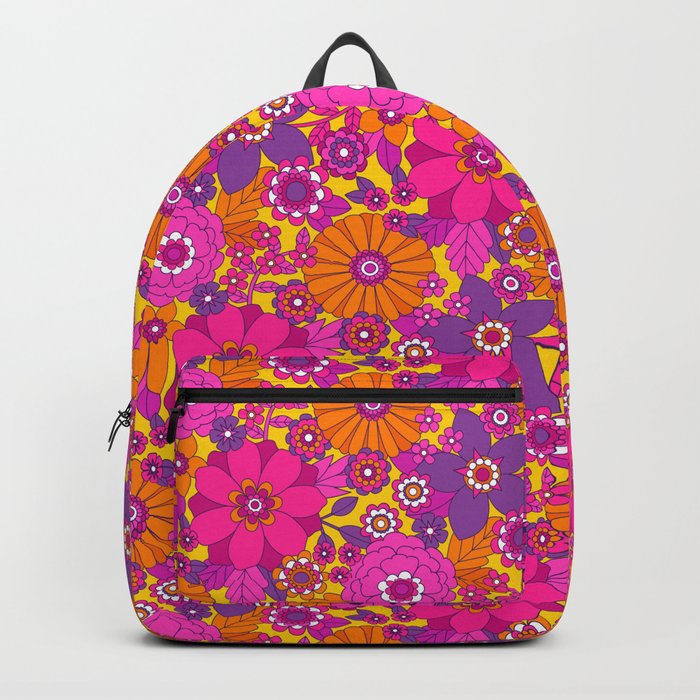 Retro Vintage 1960s 1970s Flower Power Floral Backpack