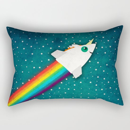 Unicorn Rainbow Rocket Rectangular Pillow