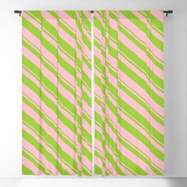 [ Thumbnail: Green & Pink Colored Stripes Pattern Blackout Curtain ]