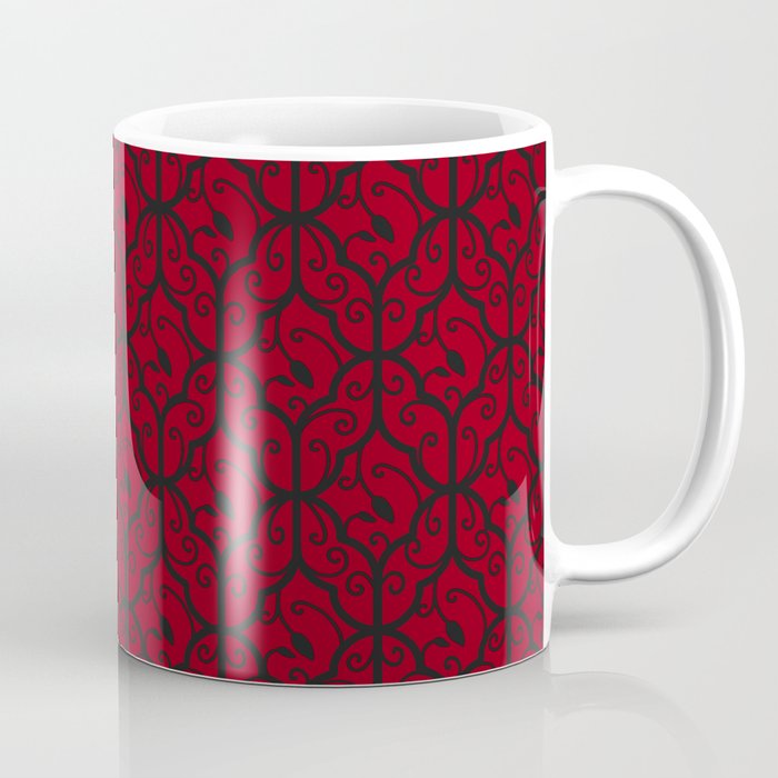 Red and Black Regal Symmetrical Pattern Coffee Mug