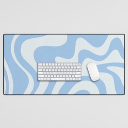 Retro Liquid Swirl Abstract Pattern in Powder Blue Desk Mat