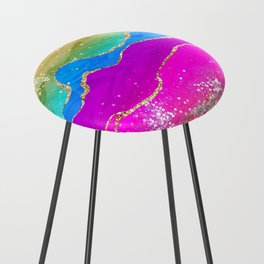 Vibrant Rainbow Glitter Agate Texture 01 Counter Stool