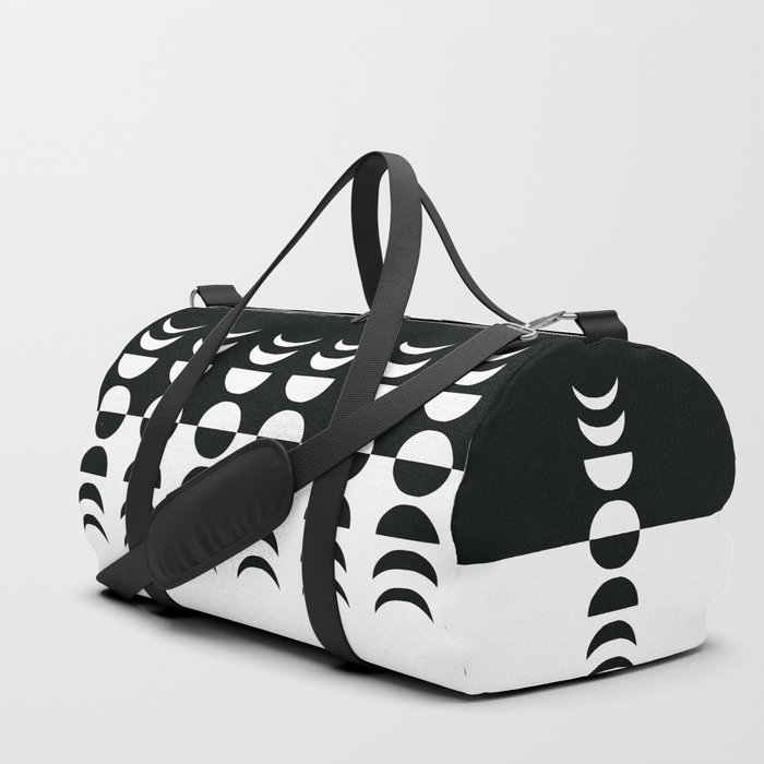 Moon Phases 11 in Black and white Monochrome Duffle Bag