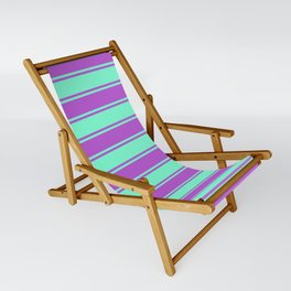 [ Thumbnail: Orchid and Aquamarine Colored Stripes/Lines Pattern Sling Chair ]