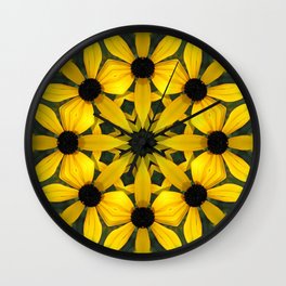 Black-eyed susan kaleidoscope, mandala Wall Clock