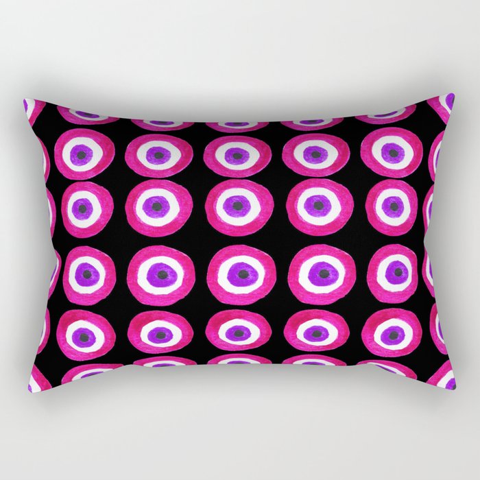 Evil Eye Amulet Talisman in Pink on Black Rectangular Pillow