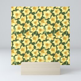 Seamless pattern with yellow daffodils on a green background Mini Art Print