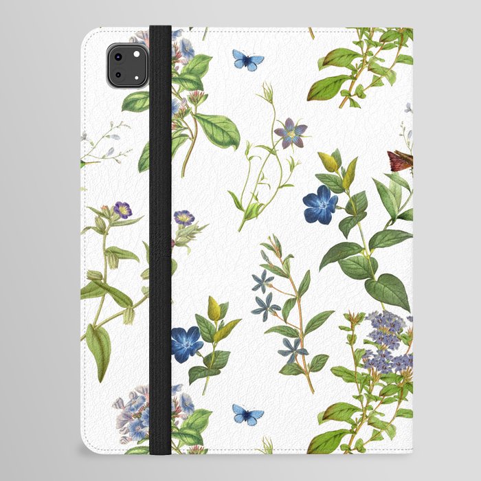 Blue Wildflowers  Blooming Meadow with Periwinkle Flower  - Vintage Botanical Illustration collage   iPad Folio Case