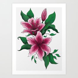 Pink Lillies Art Print