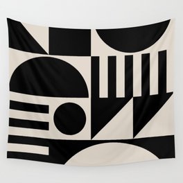 Mid Century Modern Geometric 936 Black and Linen White Wall Tapestry