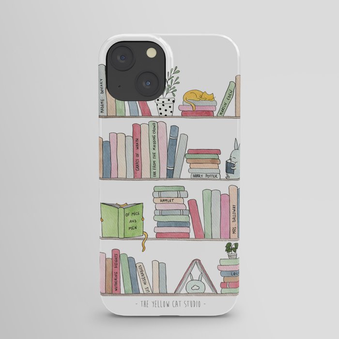 Bookshelf with cats - Watercolor illustration iPhone Case