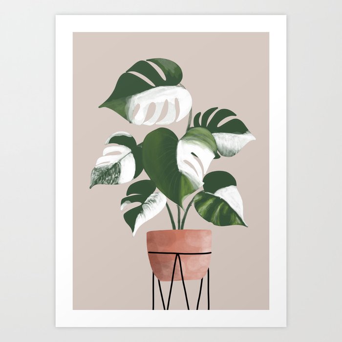 Wallpaper White Monstera Deliciosa Art Print By Katjaperezdesign Society6 For iPhone Free