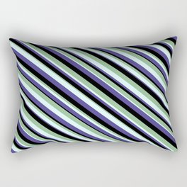 [ Thumbnail: Dark Sea Green, Light Cyan, Dark Slate Blue, and Black Colored Pattern of Stripes Rectangular Pillow ]