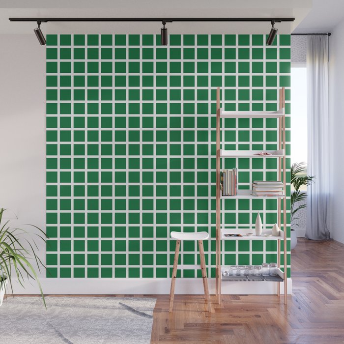 Grid (White & Dark Green Pattern) Wall Mural
