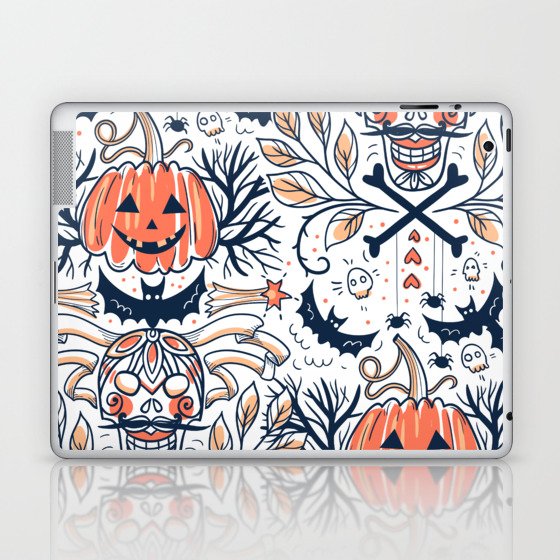 Halloween Pumpkin Scary Design Pattern White Laptop & iPad Skin