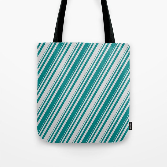 Teal & Light Grey Colored Striped Pattern Tote Bag