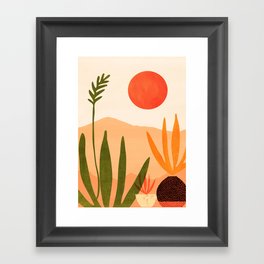 Golden California Desert Landscape Illustration Framed Art Print