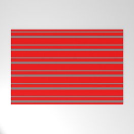 [ Thumbnail: Red & Gray Colored Pattern of Stripes Welcome Mat ]