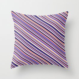 [ Thumbnail: Dark Salmon, Slate Blue, Beige & Midnight Blue Colored Lines Pattern Throw Pillow ]