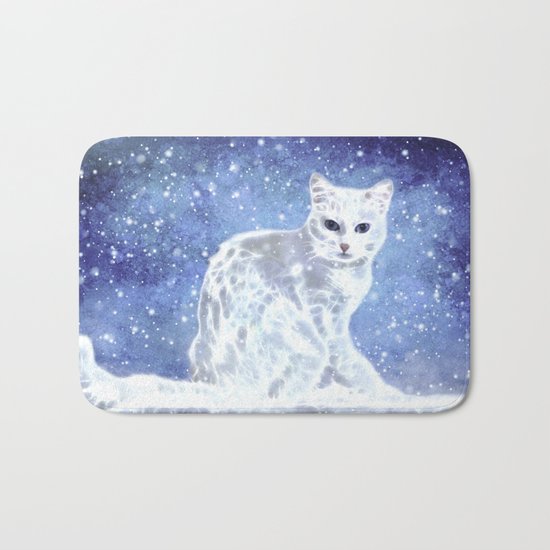 Abstract white cat Bath Mat