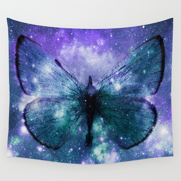 Celestial Butterfly Violet Turquoise Teal Wall Tapestry