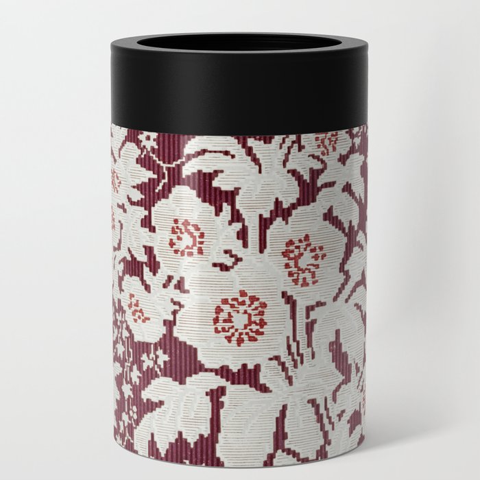 Burgundy and White Floral Industrial Arts Design Can Cooler