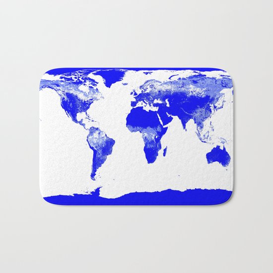 World map Blue Bath Mat