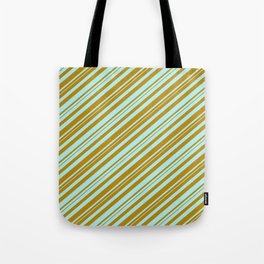 [ Thumbnail: Dark Goldenrod & Turquoise Colored Lines/Stripes Pattern Tote Bag ]