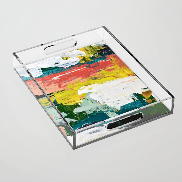 Venice Beach: A vibrant abstract painting in Neon Green, pink, and white by Alyssa Hamilton Art  Acrylic Tray