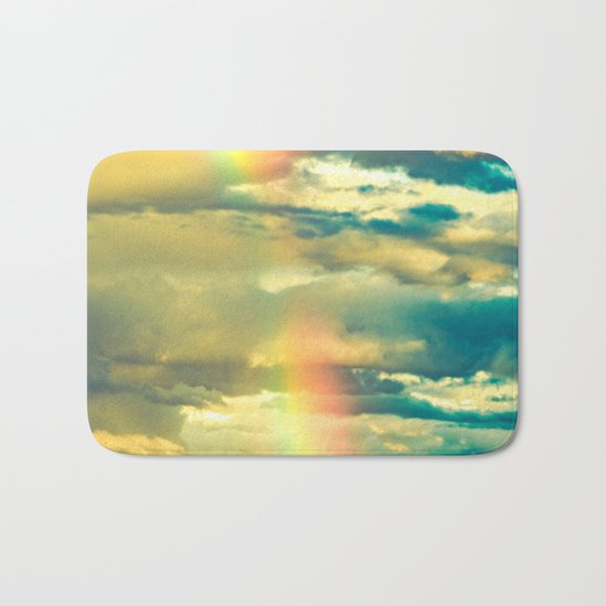 Rainbow Blue Sky Clouds Bath Mat