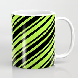 [ Thumbnail: Light Green & Black Colored Lined Pattern Coffee Mug ]