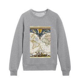 ancient map of the world from the 15th century Kids Crewneck